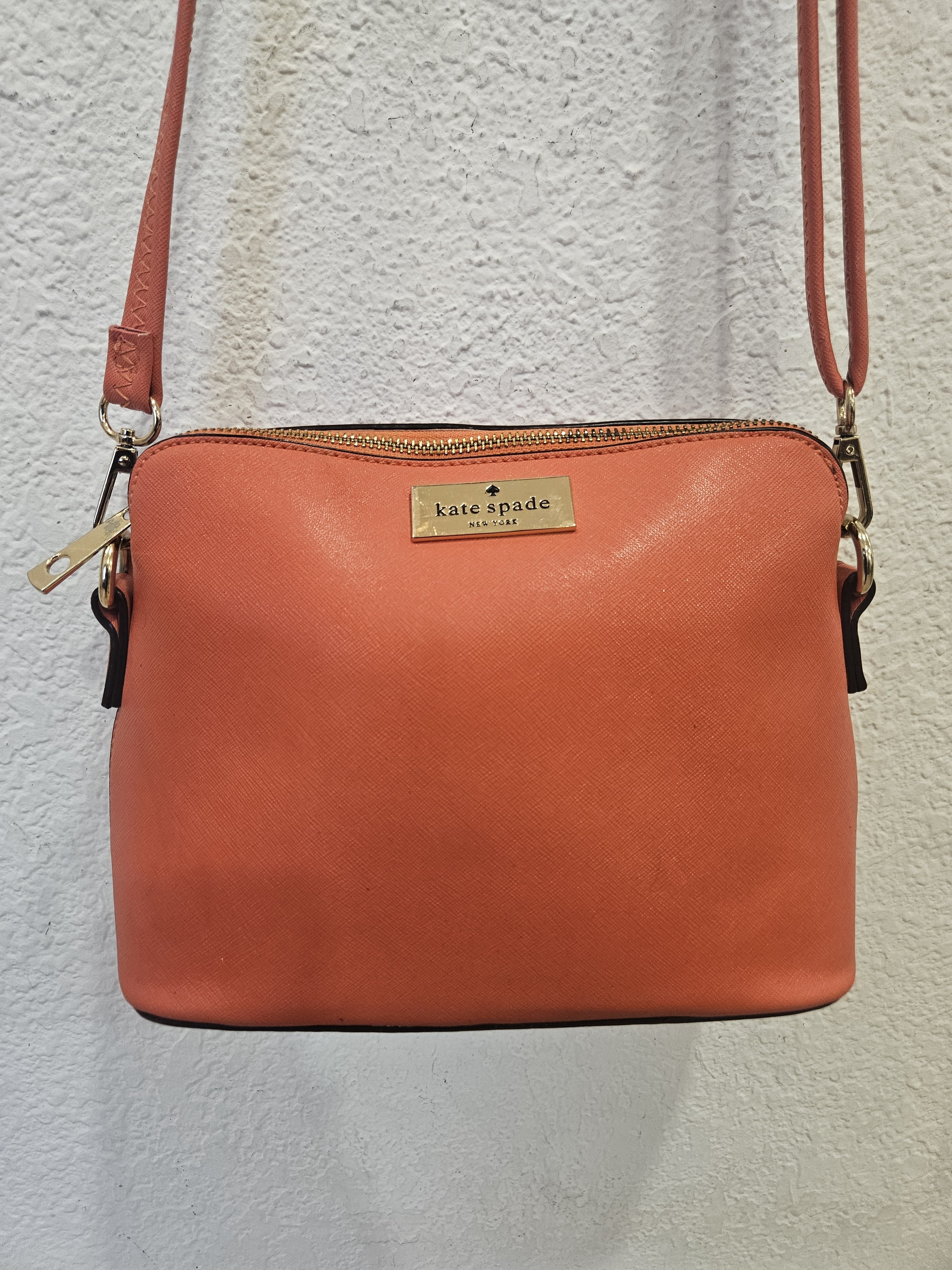 Kate Spade Coral Crossbody With Gold Plaque